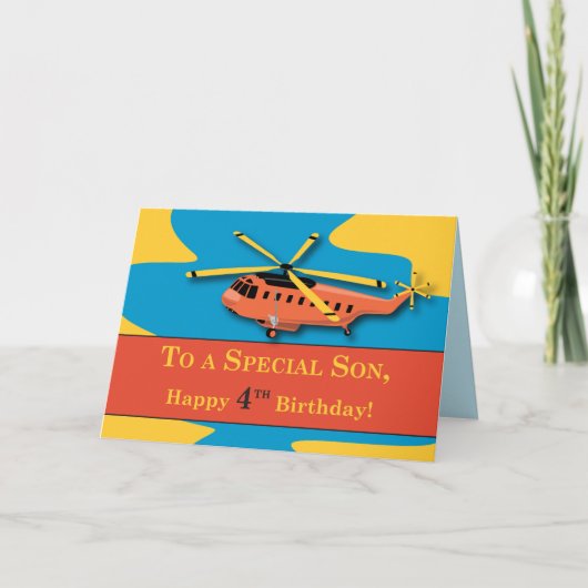 Carte Fils, 4e anniversaire avec hélicoptère (Devant)