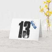 Carte Fils a 13ème anniversaire, blanc, bleu & noir. (Fleur jaune)