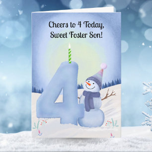 Carte Fils adoptif 4e anniversaire Bonhomme de neige Nei