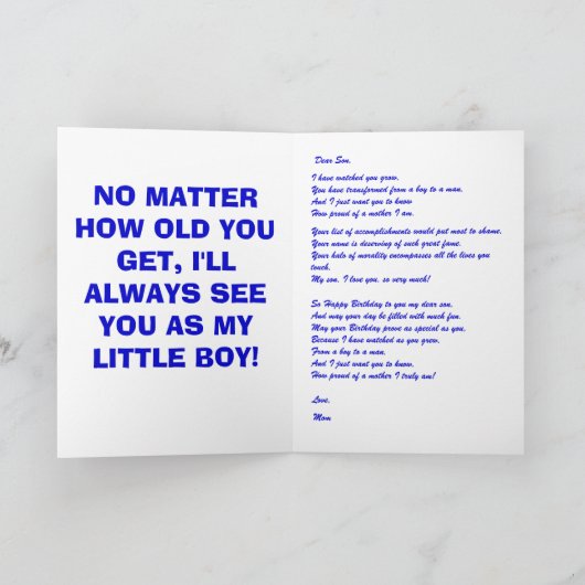 Carte Fils de joyeux anniversaire ! (Intérieur)