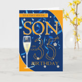 Carte Fils du 35e anniversaire - Verre de Champagne (Fleur jaune)