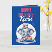 Carte Fils Eléphant bleu et blanc mignon Anniversaire (Fleur jaune)