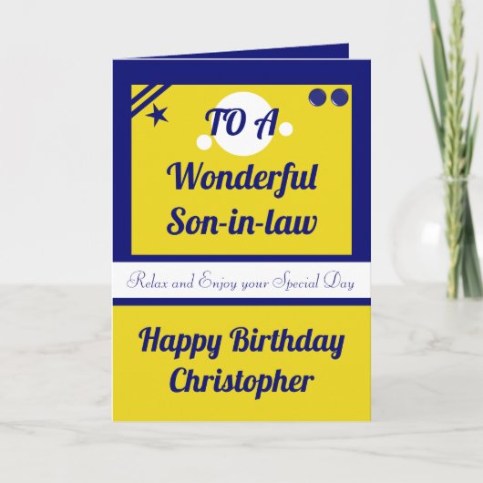 Carte Fils en droit bleu et jaune heureux anniversaire (Devant)