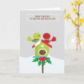 Carte Fils et beau-fils Noël mignon couple d'oiseaux (Fleur jaune)