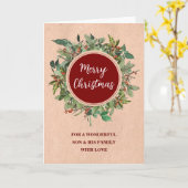 Carte Fils et famille rustique Wreath Joyeux Noël (Fleur jaune)