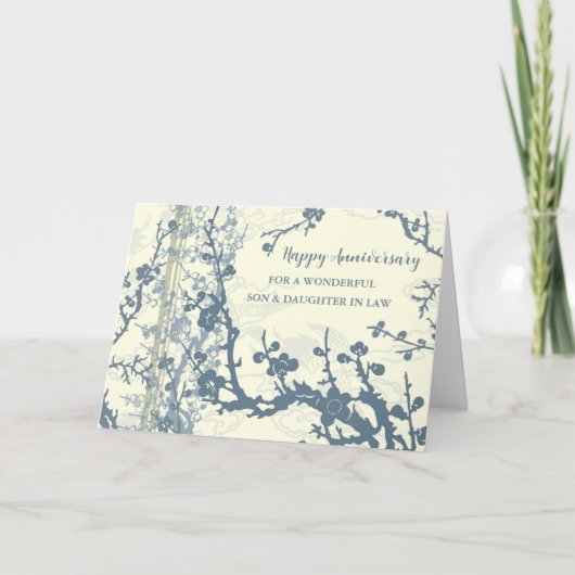 Carte Fils et fille bleus en droit Anniversaire Mariage (Devant)