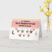 Carte Fils et fille en droit Valentine Coeurs Lune Star (Fleur jaune)