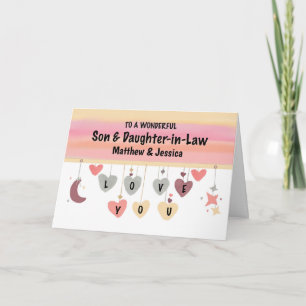 Carte Fils et fille en droit Valentine Coeurs Lune Star