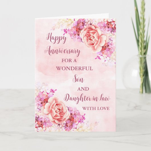 Carte Fils et fille florales en droit Anniversaire (Devant)