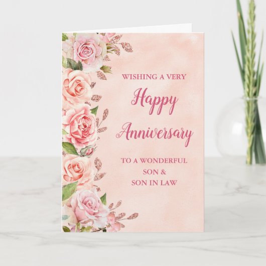 Carte Fils et Fils roses en droit Anniversaire Mariage (Devant)