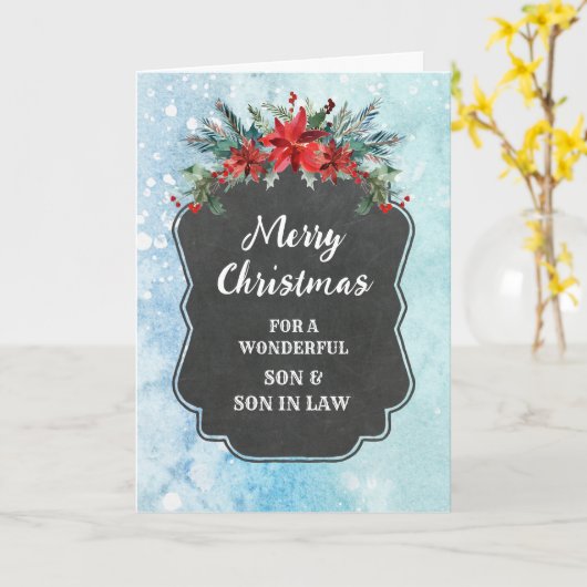 Carte Fils et fils rustiques en droit Joyeux Noël (Fleur jaune)