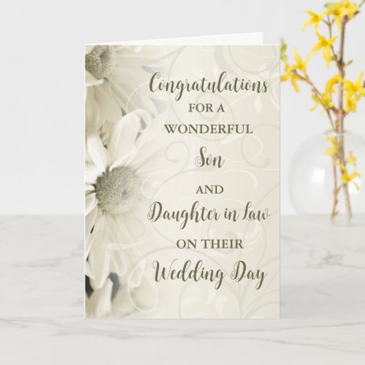 Carte Fils & Fille en droit Jour de mariage Félicitation (Fleur jaune)