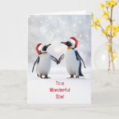 Carte Fils Joyeux Noël mignon avec des pingouins (Fleur jaune)