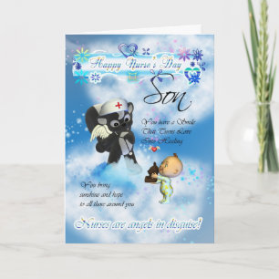 Carte Fils Nurse's Day mignon petit bébé et mignonne inf