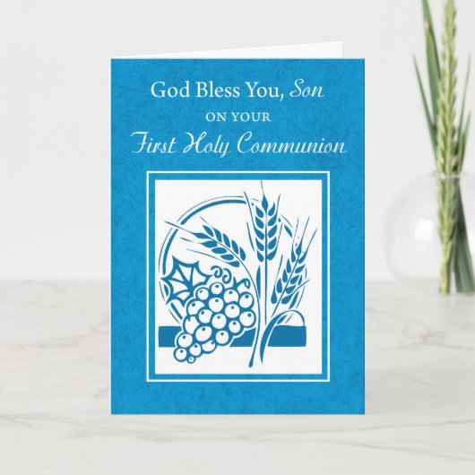 Carte Fils, Première Communion, Blé, Raisins Bleus (Devant)