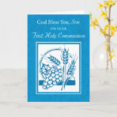 Carte Fils, Première Communion, Blé, Raisins Bleus (Fleur jaune)