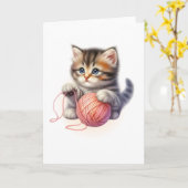 Carte Fils roses et Kitten aux yeux clairs Salutation bl (Fleur jaune)
