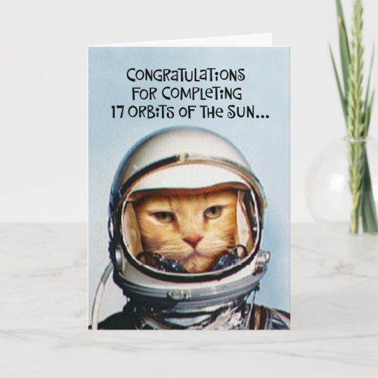 Carte Fils's 17th Birthday Funny Space Cat (Devant)