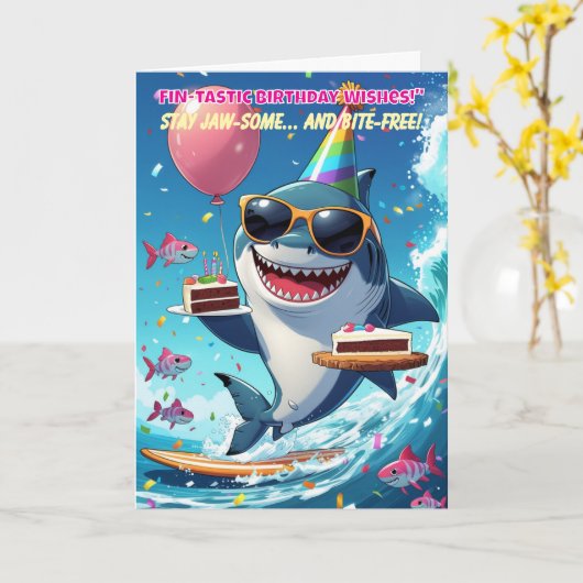 Carte FIN Tastic Funny Shark Hommage d'anniversaire (Fleur jaune)