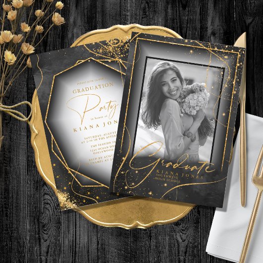 Carte Fine Lines Gold Abstrait Graduation Black ID907