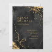 Carte Fine Lines Gold Abstrait Mariage V1 Black ID867 (Devant)