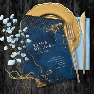 Carte Fine Lines Gold Abstrait Mariage V1 Navy ID867