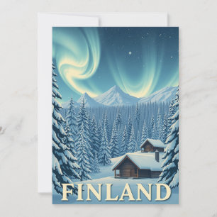 Carte Finlande Aurore Boréale Cabine Hiver