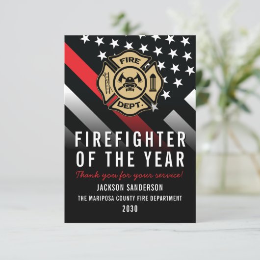 Carte Firefighter of the Year Employee Logo Red Line (Debout devant)