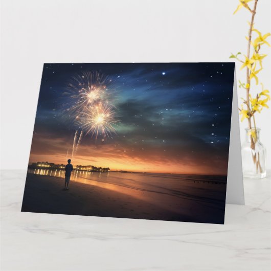 Carte Fireworks de Night Sky Beach (Fleur jaune)