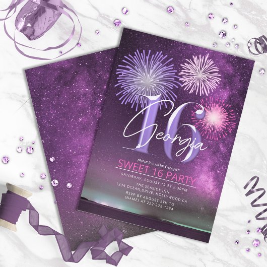 Carte Fireworks Sweet 16 Purple ID984