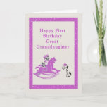 Carte First Birthday Card for Great Granddaughter<br><div class="desc">First birthday card for your Great Granddaughter.  This card has two cute drawn cats and an old retro hobby horse.  The colors are creme and hot pink/lavender. Thanks to Bsilvia and Fidget Resources for some of the elements in the design.</div>