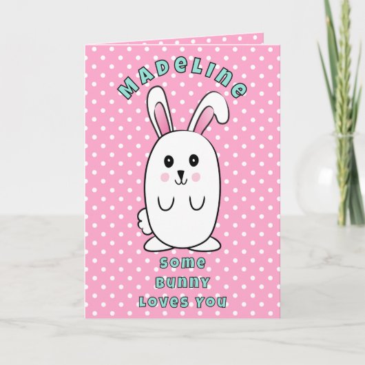 Carte First Birthday Cute Bunny Cartoon Pink Birthday (Devant)