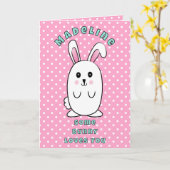 Carte First Birthday Cute Bunny Cartoon Pink Birthday (Fleur jaune)