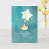 Carte First Child, Félicitations, Baby in Stars (Fleur jaune)