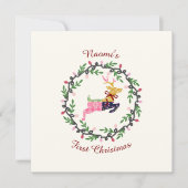 Carte First Christmas Deer with Wreath Customize Card (Devant)