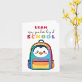 Carte First Day Penguin Backpack School Son Daughter (Fleur jaune)