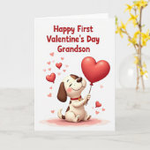 Carte First Valentines Day Grandson Puppy Card (Fleur jaune)