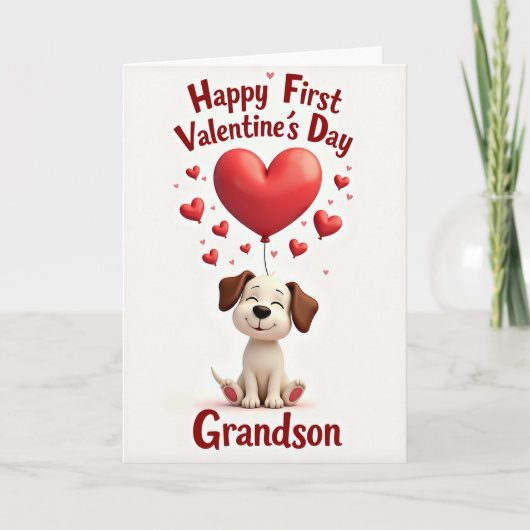 Carte First Valentines Day Puppy Grandson Card (Devant)