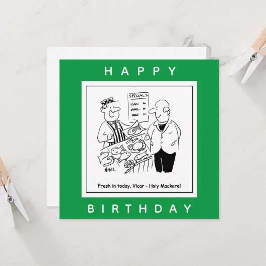 Carte Fishmonger propose un dessin Vicar Holy Mackerel (Devant/Arrière en situation)