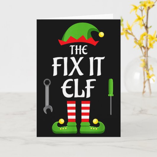 Carte Fix It Elf Family Matching Group Christmas  (Fleur jaune)