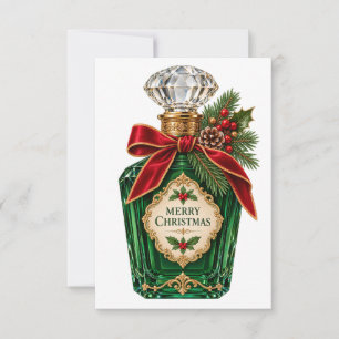 Carte Flacon de parfum vert foncé vintage Joyeux Noël