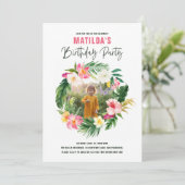 Carte flamant jaune rose fleuri tropical élégant (Debout devant)