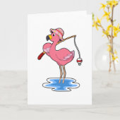 Carte Flamant rose à la pêche avec une canne à pêche (Fleur jaune)