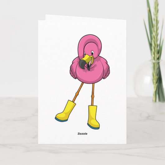 Carte Flamant rose à la pluie avec bottes en caoutchouc (Dos)