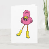 Carte Flamant rose à la pluie avec bottes en caoutchouc (Devant)