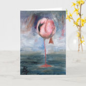 Carte Flamant rose ACEO (Fleur jaune)