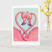 Carte Flamant rose Amour ! (Fleur jaune)
