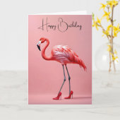 Carte Flamant rose Anniversaire Avec Chaussures Rouges (Fleur jaune)
