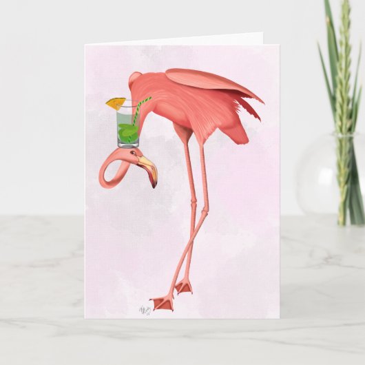 Carte Flamant rose avec cocktail (Devant)