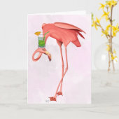Carte Flamant rose avec cocktail (Fleur jaune)